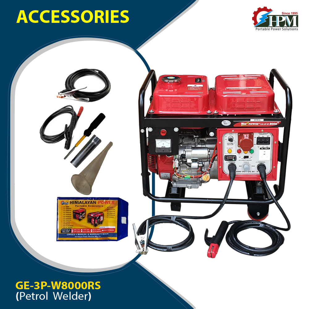 200 Amps Welding Generator 3 Phase  - 6 KW, Petrol Run, Model GE-3P-W8000RS, Recoil & Self Start